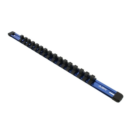 

ABN Blue Aluminum SAE 3/8 Inch Drive Socket Holder Rail & Clips Tool Organizer