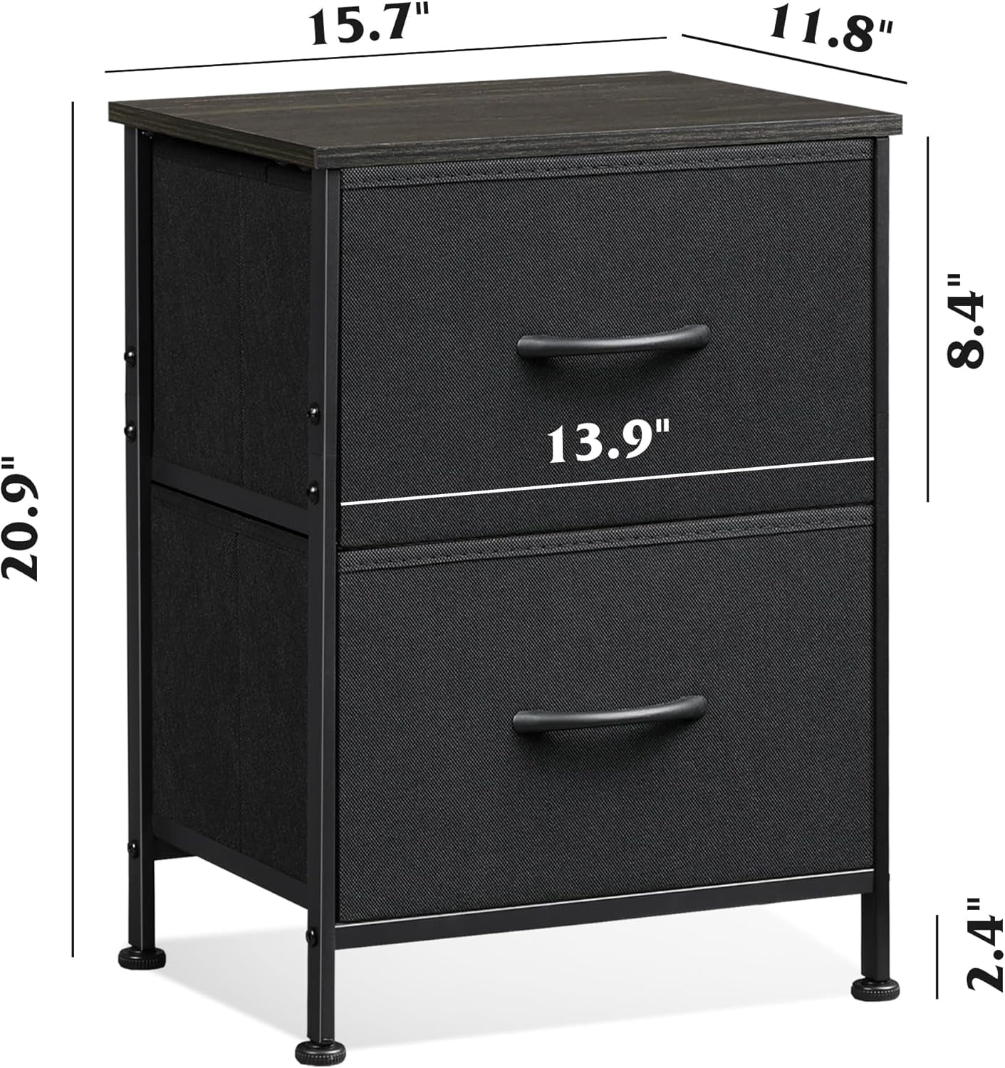 GALAXHERO Nightstand Set of 2 with 2 Fabric Drawers, Small Bedroom Dresser and Bedside Tables for Dorm and Small Spaces, Wood Top, Black