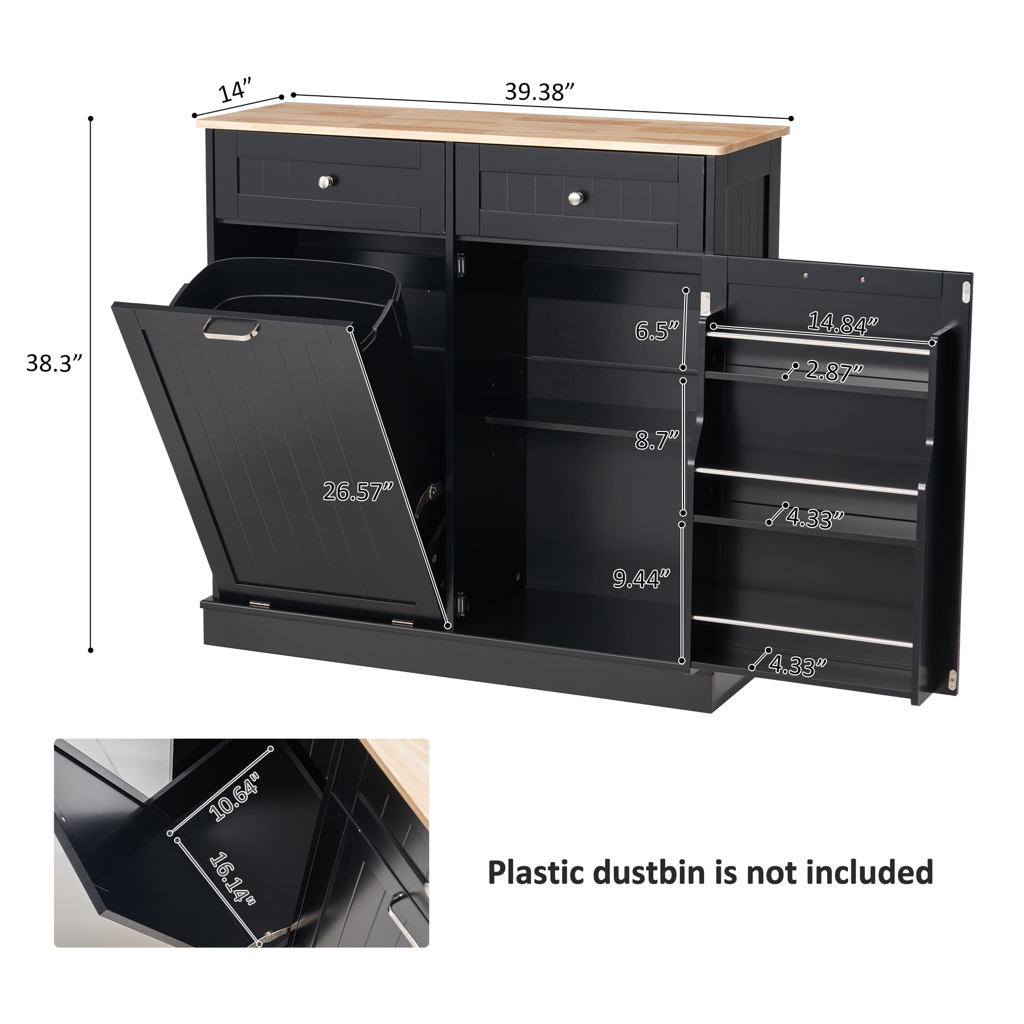 HARIPUL Single Tilt Out Trash Cabinet 13 Gallon Waste Bins Hidden Trash Bin w/ Shelf for Kitchen, Black
