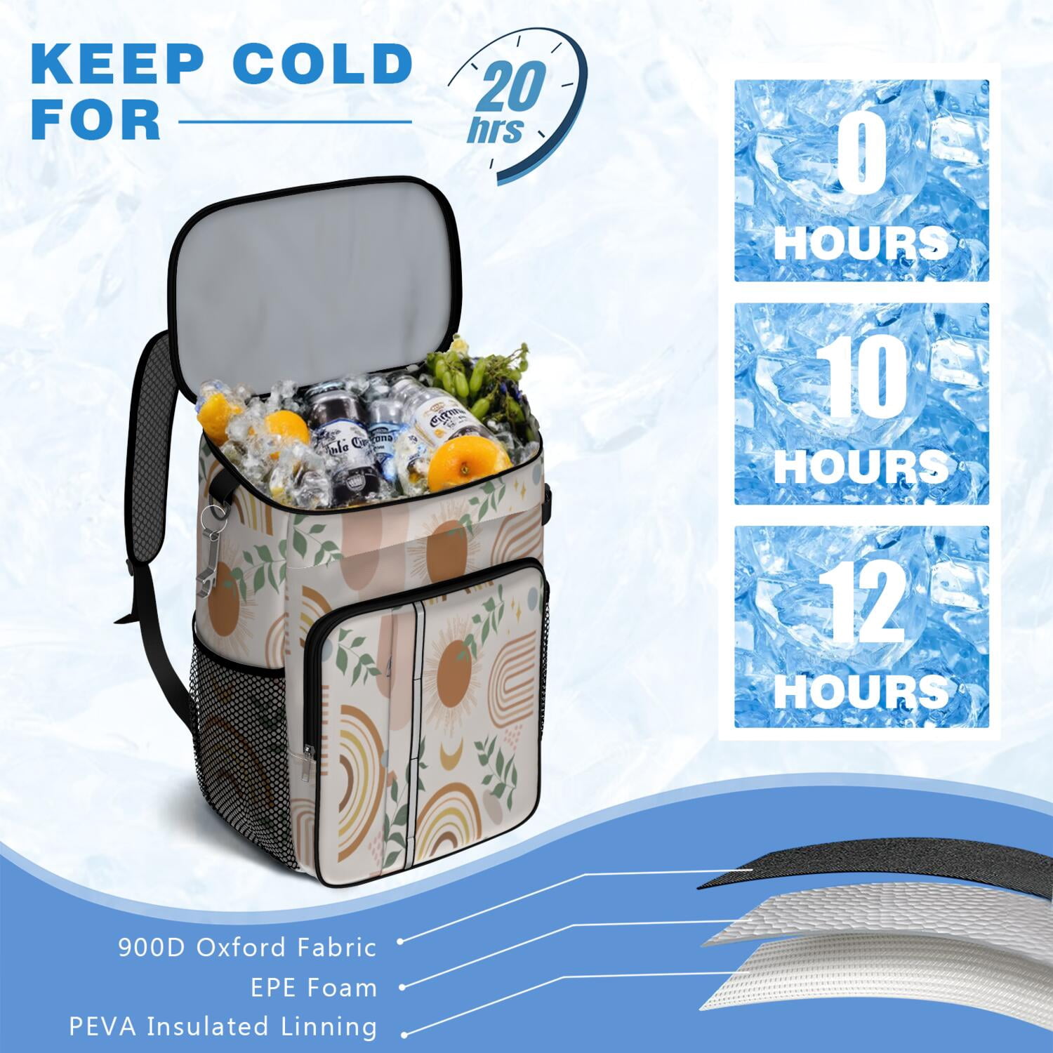 Travel Cooler Bag - Boho Bohemian Art Camping Beer Cooler Backpack with Bottle Opener- Waterproof Insulated Picnic Backpacks - Cooler Bag for Beach