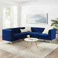 thumbnail image 2 of Tufted Sectional Sofa Set, Velvet, Blue Navy, Modern Contemporary Urban Design, Living Lounge Room Hotel Lobby Hospitality, 2 of 9