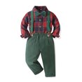 thumbnail image 4 of Glisme Boys Christmas Outfits Long Sleeve O Neck Cartoon Prints Tops Suspender Pants Lovely Toddler Clothes Dark Green, 4 of 8
