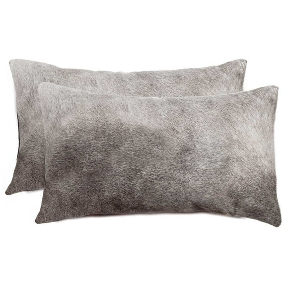12" x 20" x 5" Gray Cowhide  Pillow 2 Pack