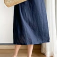 thumbnail image 5 of SMihono Maxi Dresses for Women V-Neck Short Sleeve Cotton Linen Dress Casual Loose Fit Bohemian Long Beach Dress with Pockets Navy XL, 5 of 5