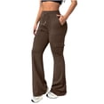 thumbnail image 5 of Dwellite Flare Pants for Women High Waisted Sweatpants with Pockets Casual Hiking Drawstring Trousers 2026 Brown S, 5 of 8
