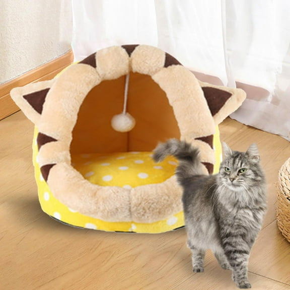 Cute Cat Bed, Dog House Sleeping Bed Dog Nest with Washable Cushion Cozy Nonslip S
