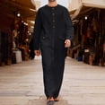 thumbnail image 7 of JAJAHO Mens Kaftan Abaya Thobe Button Down Arab Long Robe Crewneck Long Sleeve Loose Fit Ankle Length Robe With Pockets, 7 of 7