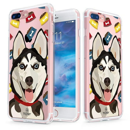 iPhone 8 Plus Case - True Color Clear-Shield Siberian Husky Dog My Lovely Pet Collection Printed on Clear Back - Soft and Hard Thin Shock Absorbing Dustproof Full Protection Bumper