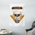 thumbnail image 1 of But First Coffee Tapestry, Morning Typography and Take Away Cup Exotic Leaves Print, Wall Hanging for Bedroom Living Room Dorm Decor, 40W X 60L Inches, Chocolate White and Apricot, by Ambesonne, 1 of 2