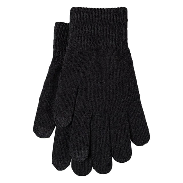 Winter Knitted Solid Color Wool Thickened Brushed Five Finger Finger Cycling Warm Gloves