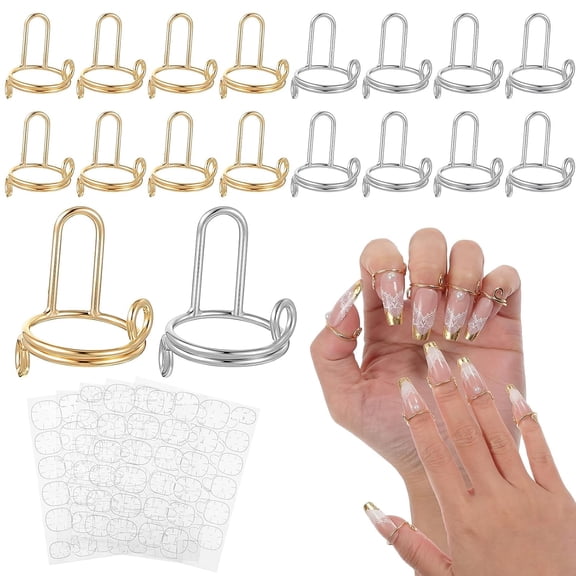 20Pcs Wudu Nail Rings with Nails Attached, Adjustable Metal Nail Rings for Women, Reusable Detachable Fingernail Ring, Perfect for Nail Art Set