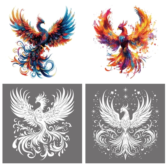 4 Pcs Iron on Decals Patches Colorful Phoenix Iron on Stickers Animal Theme Heat Transfer Stickers Plastic Washable Patches