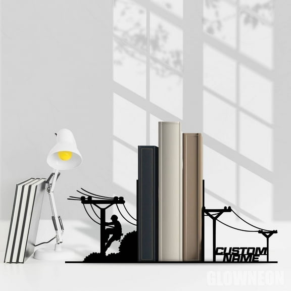 Glowneon Custom Electrical Lineman Desk Book Ends, ?Book Nook ?Decor