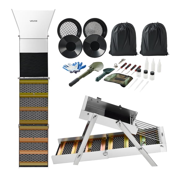 VEVOR Highbanker Gold Panning Kit, 50" 3-in-1 Folding High Banker Gold Sluice Box, 26 PCS Portable Mining Equipment Prospecting Kit with Gold Pans, Classifier Screen, Magnet, Backpack,and Accessories