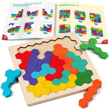 Coogam Wooden Tangram Puzzle, Jigsaw Brain Teasers 3D Logic IQ Game Geometric Blocks Montessori STEM Educational Toys