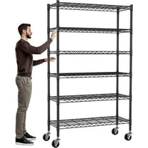 6-Tier Storage Shelves NSF Certified Wire Shelving Unit on Wheels Heavy Duty Metal Shelves Adjustable Steel Shelving 2100Lbs Capacity for Closet Pantry Basement- (18"x48"x82", Black)