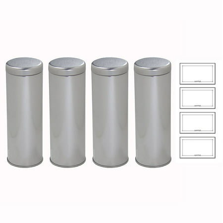 Silver Metal Tea Tin Canister with Metal Interior Seal Lids, for Coffee and Tea Container, For Dried Herbs and Spices, Loose Leaf Tea 8 oz - holds 4 - 6 oz loose leaf tea each (4 pack) + (Best Container To Keep Coffee Hot)