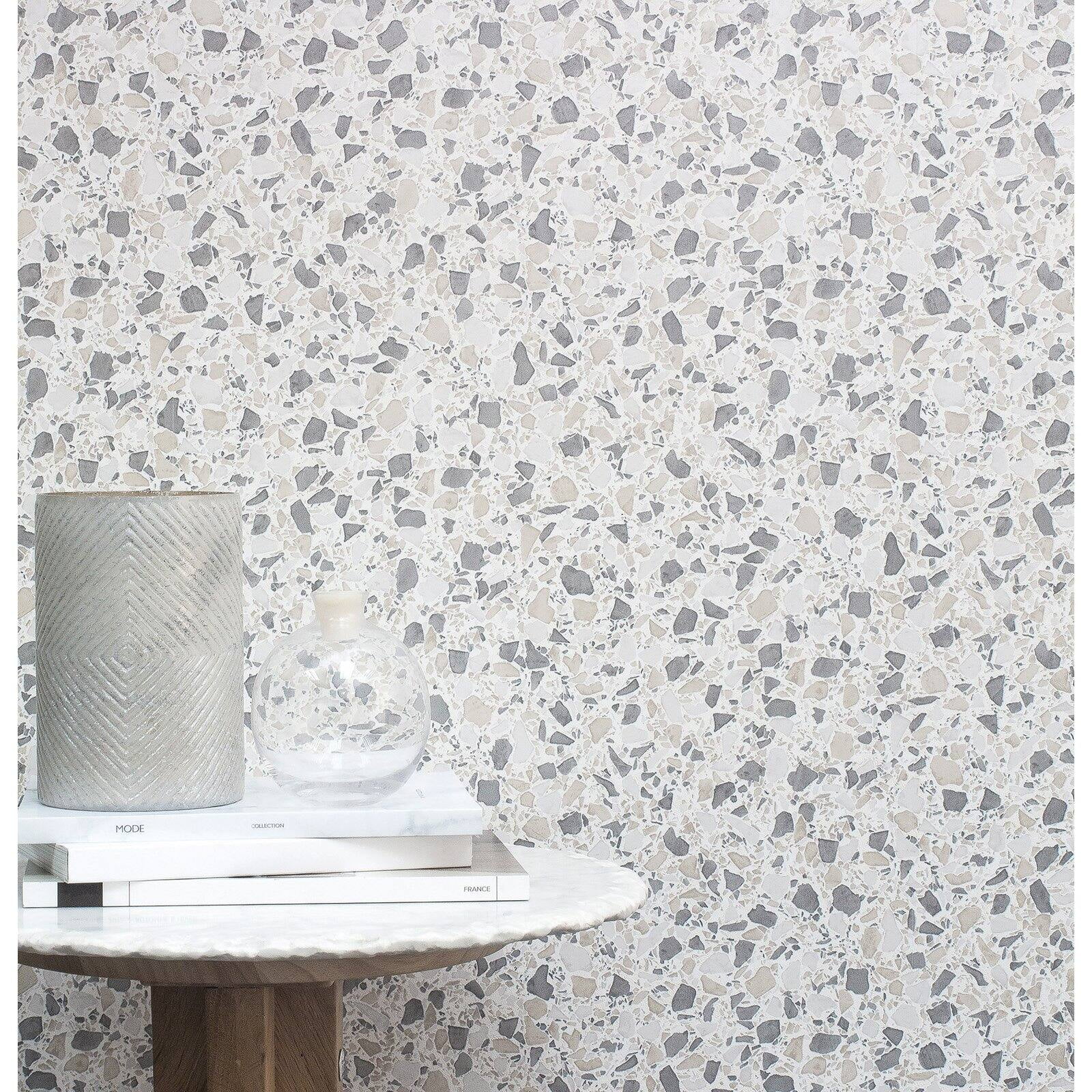 Fine Decor Aldrich Black Terrazzo Unpasted Nonwoven Wallpaper, 20.5-in by 33-ft, 56.4 sq. ft.