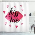 thumbnail image 1 of Kiss Me Shower Curtain, Watercolor Effect Grunge Lipstick with Hearts Pattern Hand Lettering Phrase, Fabric Bathroom Set with Hooks, 69W X 70L Inches, Pink White Black, by Ambesonne, 1 of 3
