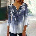 thumbnail image 1 of Workout Tops for Women Casual Trumpet 3/4 Sleeve Printed Buttoned Basic Ruched Tops Pleated T-shirts Blouses Plus Size Womens Tops on Clearance, 1 of 5