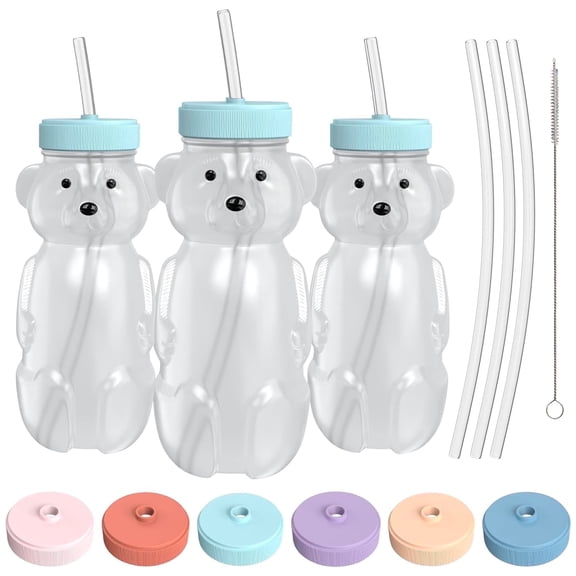 The 730 Project Honey Bear Straw Sippy Cup, 8 oz, Aqua, 3 Pack