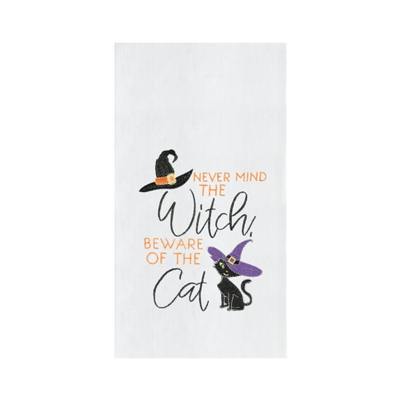 Beware of The Cat Halloween Cotton Embroidered Flour Sack Kitchen Towel