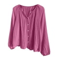 thumbnail image 5 of CaComMARK PI Button Down Shirt Women Casual Long Sleeve Shirts Breathable Plus Size Summer Sheer Mesh Tops Beach Cover Up Hot Pink, 5 of 9