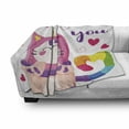 thumbnail image 2 of Cat Soft Flannel Fleece Throw Blanket, Colorful Illustration of Love You Typography Doodle Unicorn Character and Hearts, Cozy Plush for Indoor and Outdoor Use, 50" x 60", Multicolor, by Ambesonne, 2 of 5