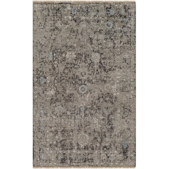 Hauteloom Minob Living Room, Bedroom Area Rug - Distressed Floral Abstract - Traditional Transitional Oriental - Gray, Charcoal, Dark - 2' x 3'
