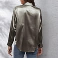 thumbnail image 5 of Womens Blouses Autumn Winter Satin Silk Solid Color Lapel Long Sleeve Loose Casual Tops Activewear, 5 of 6
