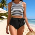 thumbnail image 4 of QUNYINEY Modest Tankini Swimsuits for Women Striped Tummy Control 2 Piece Swimsuits Crew Neck with Shorts High Waisted Swimsuit Sets, 4 of 9