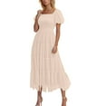 thumbnail image 2 of Dresses! Xqxayjr Women's Summer Midi Tulle Dresses Swing Flowy Square Neck Smocked Tiered Wedding Guest Dresses Puff Short Sleeve Ruffle Flowy Trendy Beach Vacation Dress, 2 of 9