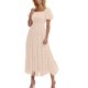 thumbnail image 1 of Vestido de Manga Larga Maxi para las Mujeres Caída Sólido Plisado, Sexy Manga Corta Elástica Cintura Boho Bolsillos, 1 of 9