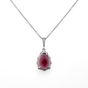 Halo Drop Necklace Red Garnet White Gold for Women Rhodium Finish Sterling Silver Cz Glitz Design