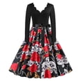 thumbnail image 1 of Disfraz de Halloween con estampado de calavera aterrador para mujer, disfraz de carnaval, fiesta para niña, vestidos de fiesta de noche de manga larga de los años 50, 1 of 1