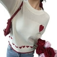 thumbnail image 2 of Women'S Casual Sweet Heart Colorblock Crew Neck Loose Knit Sweater White S, 2 of 7