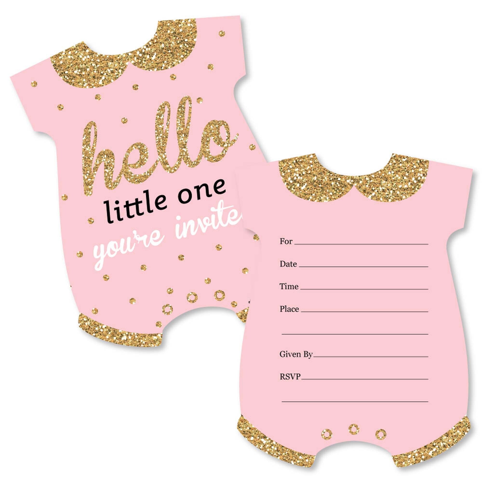 Baby Girl Teddy Bear Set of 12 Shaped Fill-in Invitations Baby Shower Invitation Cards with Envelopes 