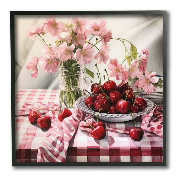 Stupell Industries Summer Cherries & Florals Food & Beverage Painting Black Framed Art Print Wall Art, 12 x 12