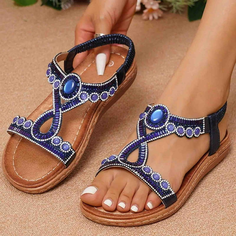 Ladies Sandals Wide Width Navy Sandals Navy Blue Dress Sandals Flat Wide  Width Navy Blue Flat