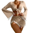 thumbnail image 1 of HKEJIAOI Halter Triangle String Swimsuit Solid Bathing Suits with Tassel Cover-up Set Coffee M, 1 of 1