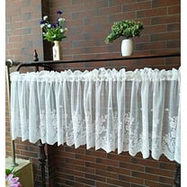 White Lace Valances for Windows 51x16inch, Lace Floral Embroidered Semi Sheer Curtain for Kitchen Cafe Dinning Bath Room 1 Pcs (White)