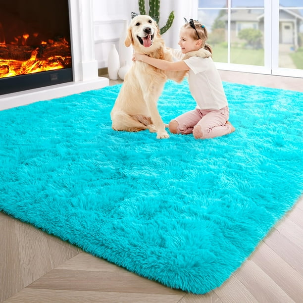 Alfombra Noahas Fluffy, azul turquesa, 120 x 180 cm, para dormitorio