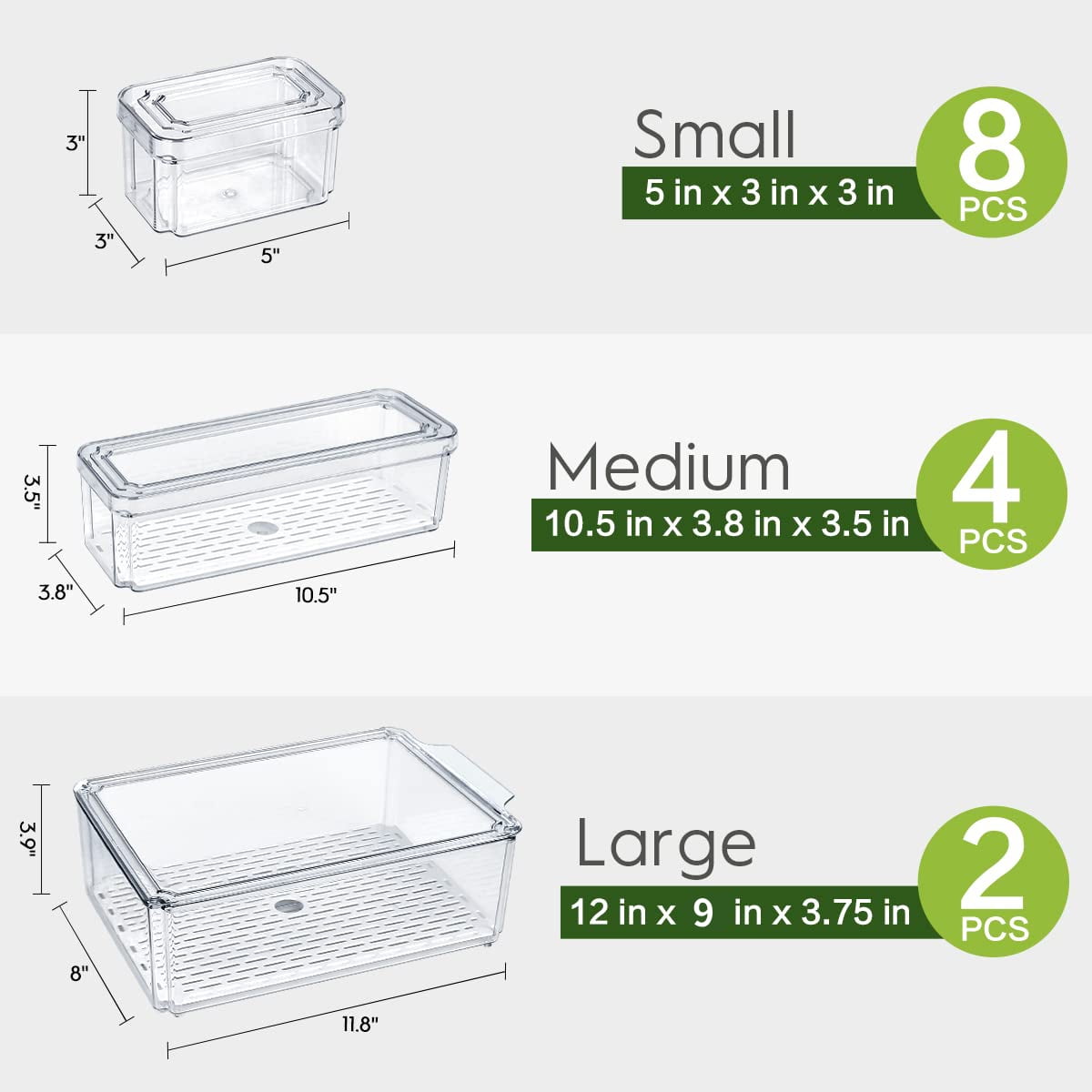 Mibote 14 Pack Refrigerator Organizer, Stackable Organizers Bins with Lids, BPA-Free Fridge Fruit Containers