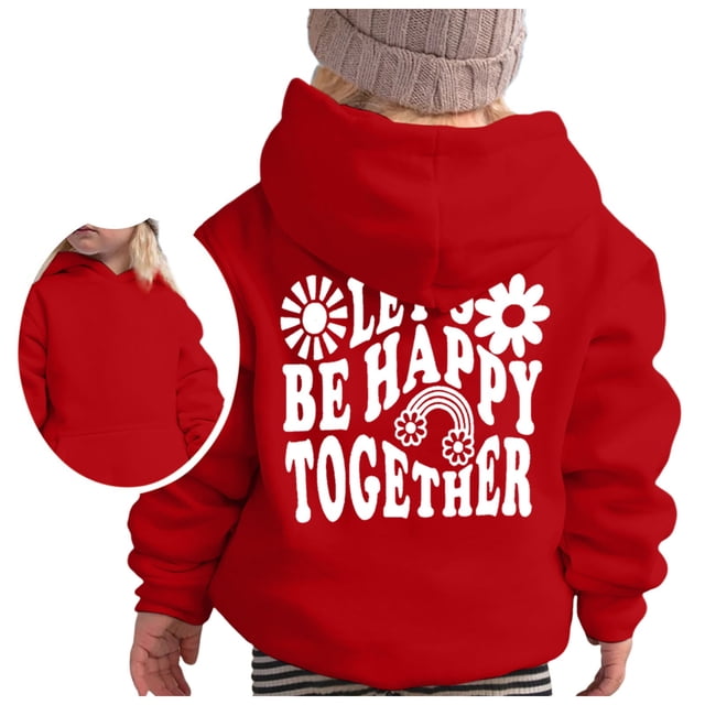 GDREDA Sweat à Capuche Preppy pour Fille, Manches Longues, Sweat Graphique Doux, Pull Mignon pour Enfants (Rouge, 7-8 Ans)