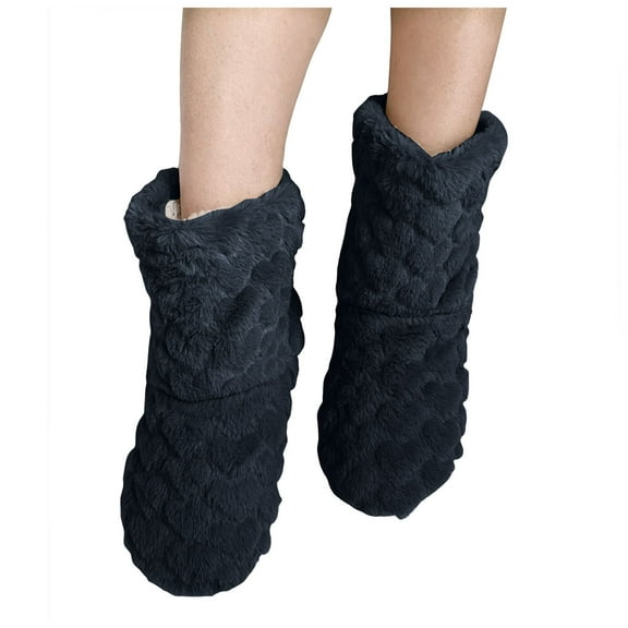 Rokment Womens Slippers Socks Boots Velvet Indoor Winter Soft Warm Cozy Fuzzy Lined Mid Calf Booties Slippers Black Size 5.5