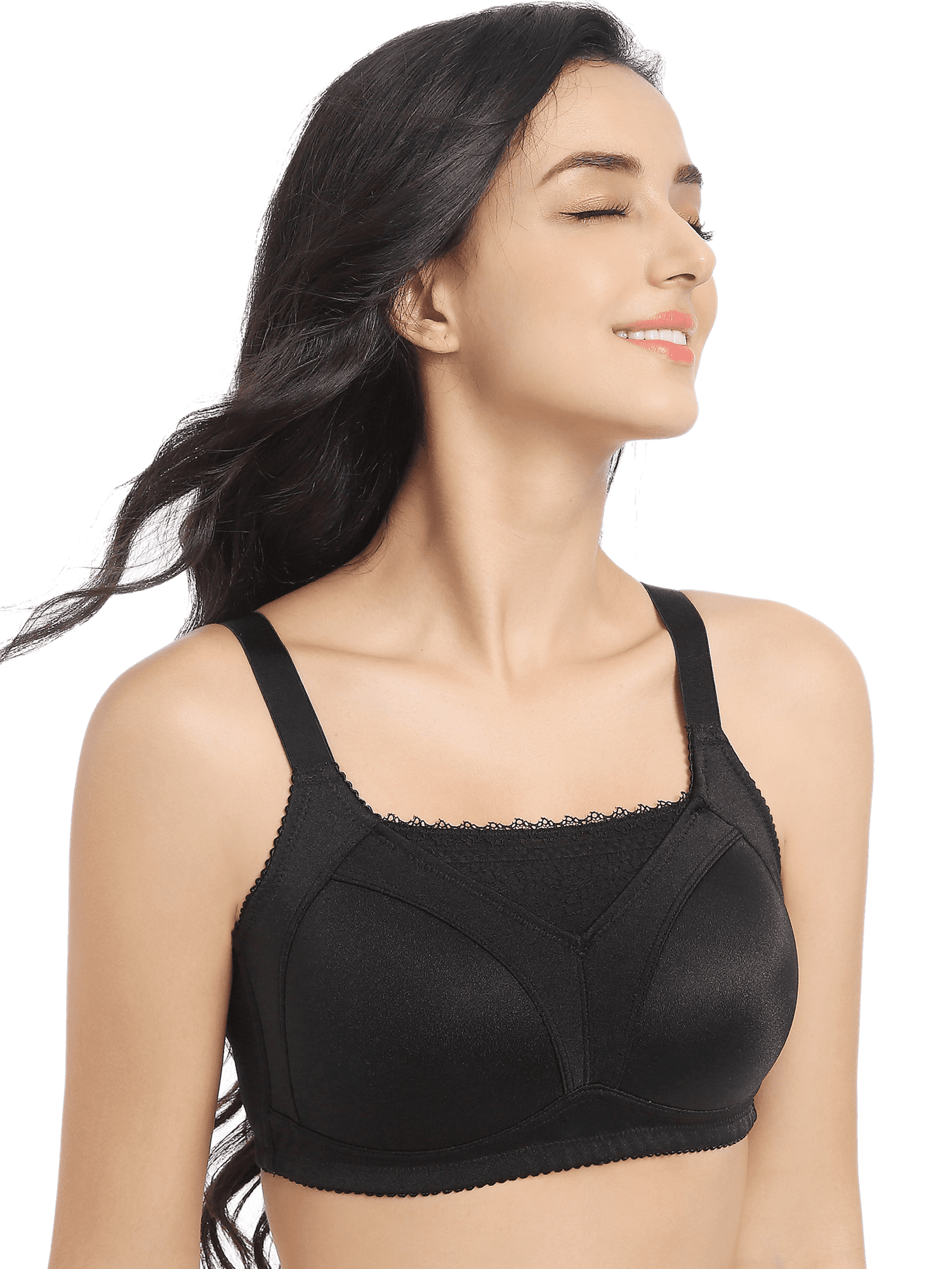 BIMEI Mastectomy Bra with Pockets for Breast Prosthesis Women's Full Coverage Wirefree Everyday Bra Plus size 8926,Black, 34A