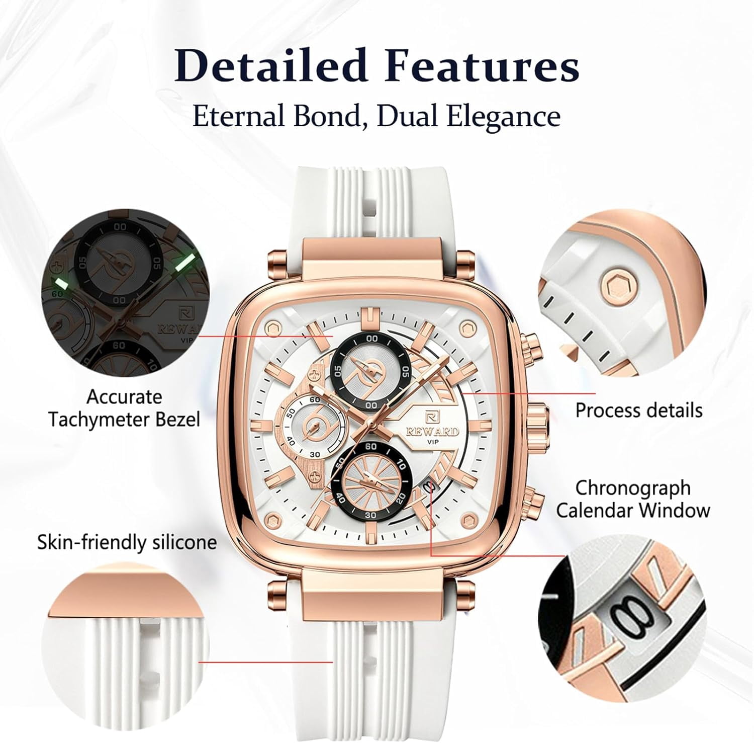 Square Watches for Men Brown Silicone Chronograph Fashion Sports Watch Luminous Waterproof Casual Wrist Watches Blue Red White