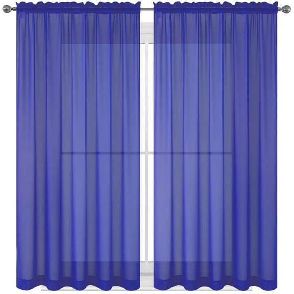 Royal Blue Drape/Panels/Scarves/Treatment Beautiful Sheer Voile Window Elegance Curtains Scarf for Bedroom & Kitchen Fully Stitched and Hemmed 63 inch size, Set of 2
