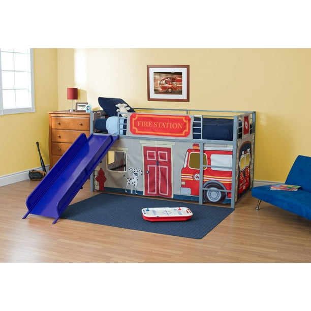 Fire Department Junior Fantasy Loft, Bunk Bed With Basketball Hoop And Slide