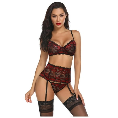 Avidlove Women Sexy Lingerie Set with Garter Lace Underwire Lingerie Sets(PonceauL)